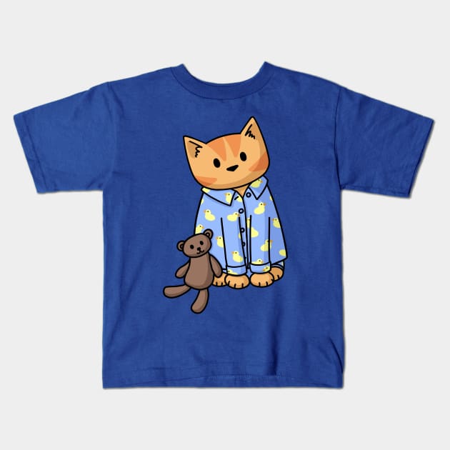 Ginger Cat in Pajamas Kids T-Shirt by Doodlecats 